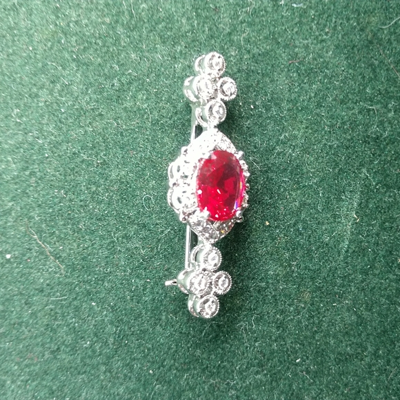 #7 VJ 1980s VINTAGE Platinum Plated asume Simulated Ruby/Garnet Brooch NIB=NWT - Picture 6 of 7